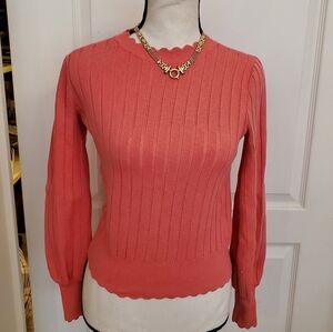 Kate Spade coral ribbed knit Pointelle sweater sz XXS